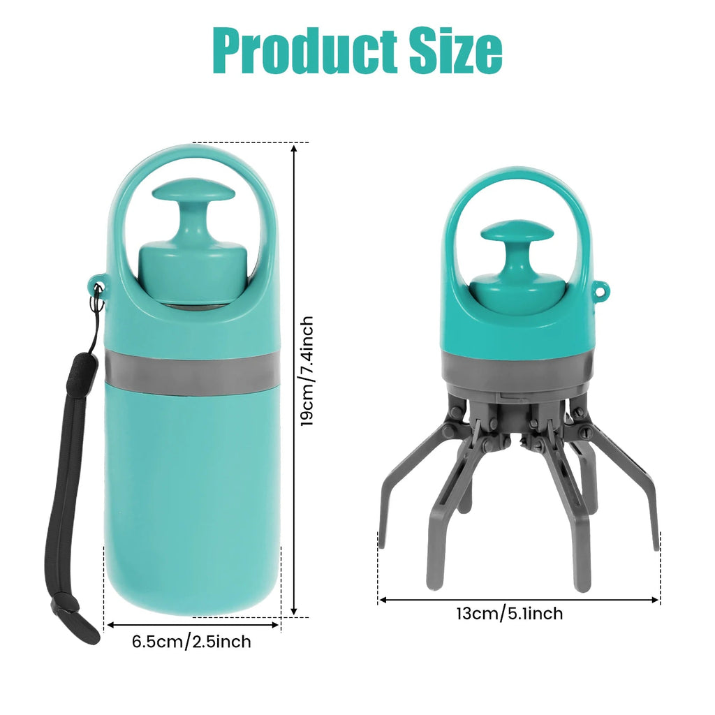 Dispensador portátil de bolsas con recogedor plegable para perros color verde turquesa
